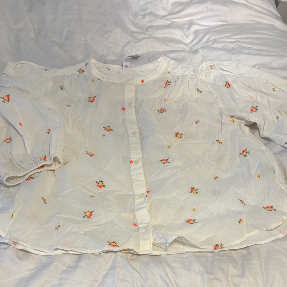 Old Navy Floral Blouse - Cream with Pink and Orange Accents